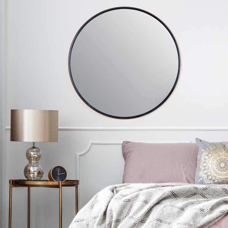 Adelina 30-Inch Round Metal Wall Mirror, Black