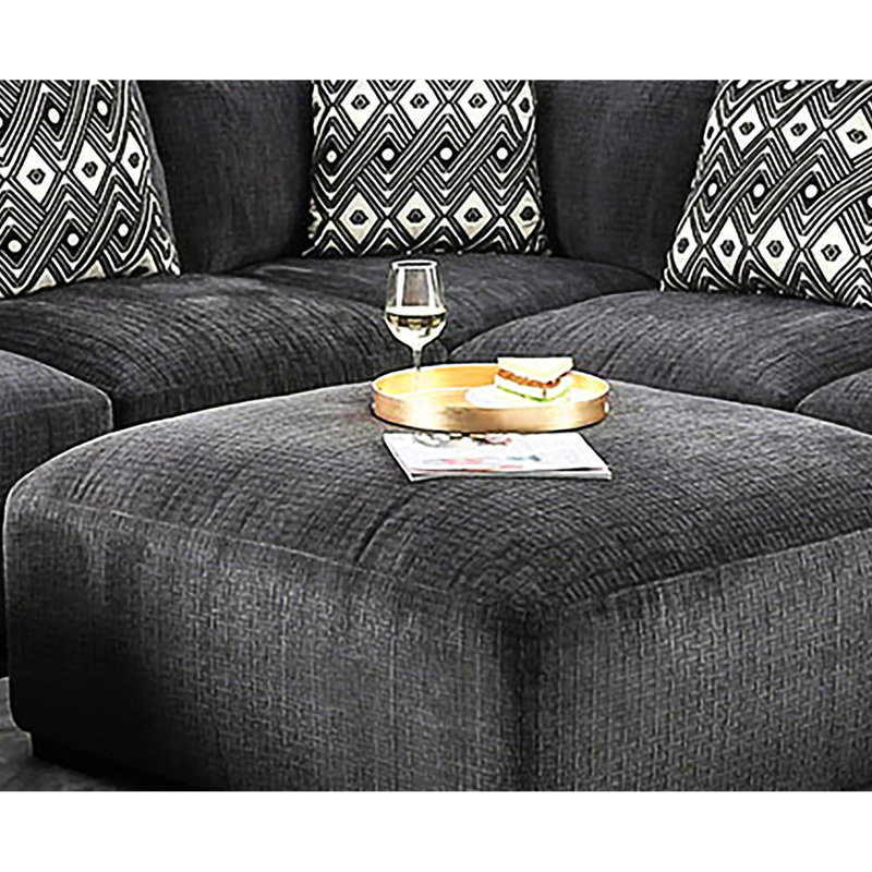 Carré gris contemporain avec mousse à mémoire de forme et conception modulaire, 43 pouces de largeur, profondeur, 21 haut, structure en bois massif, pieds en tissu d'ameublement en chenille, largeur, profondeur, hauteur
