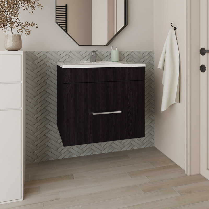 Meuble-lavabo de salle de bain avec lavabo, 1 tiroir, wengé noir, Noir