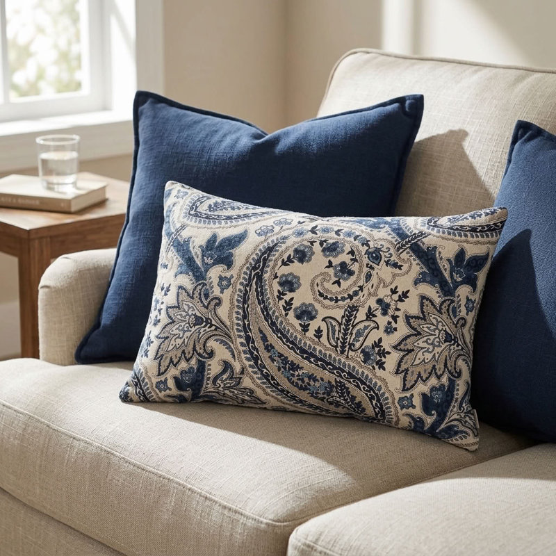 Coussin de luxe Tulip Safari, 12 po x 20 po, Bleu / Crème, Coussin lombaire