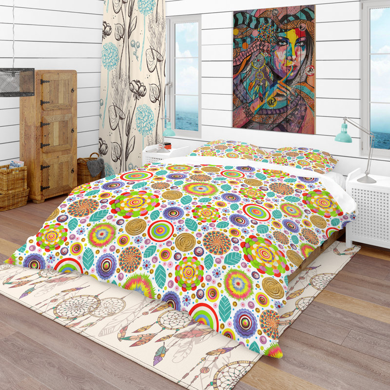 Ensemble de housse de couette bohème et éclectique, Housse de couette très grand + 2 taies décoratives