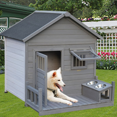 Big Dog House With Sun- Paint - Maintains Good Appearance Solid Wood Large Enhances Your Pet's Well-being