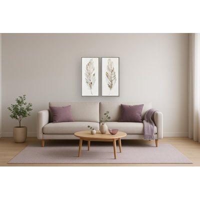 Art mural sur toile Gilded Whisper Feathers - 54 po - Cadre beige