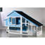 Cage bleue de 76 po avec design naturel, piste d'extérieur, plateau amovible, rampe intérieure et d'utilisation, espace de jeu, maison