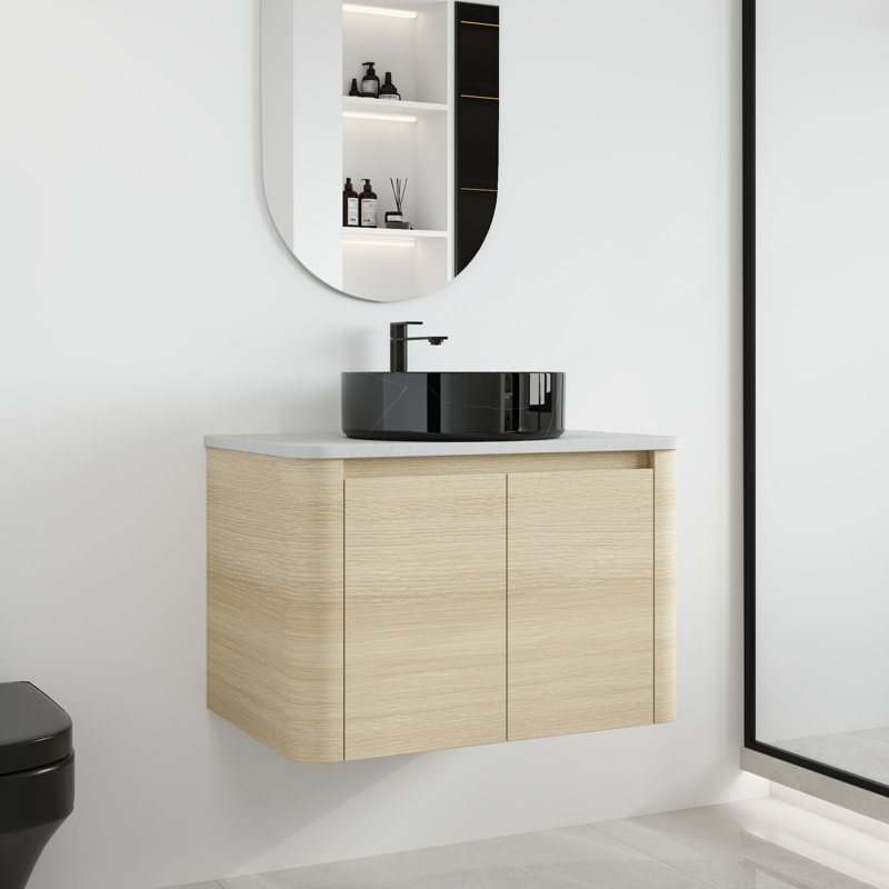 Ensemble de meuble-lavabo mural simple 30 po avec lavabo en céramique Greythor, ensemble de meuble-lavabo simple 30 po avec plateau en pierre reconstituée