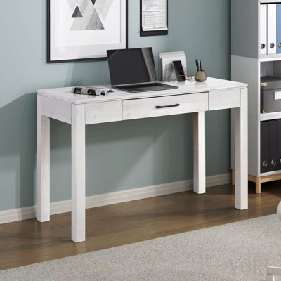 1pc Writing Desk With Drawer Built-In Power Outlet Charging Port White Finish Home Office Room Furniture Study Table