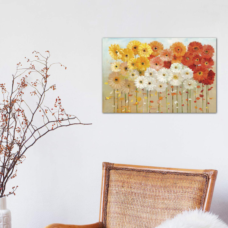 «Daisies Spring» par Danhui Nai - reproduction d'art, H 12 po x l 18 po x 1,5 po, Toile tendue