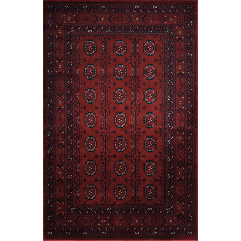 Yasmin Traditional Bukhara Indoor Area Rug Soft Woven Carpet with Jute Backing Classic Oriental Style for Living Room, Bedroom, Hallway, Red