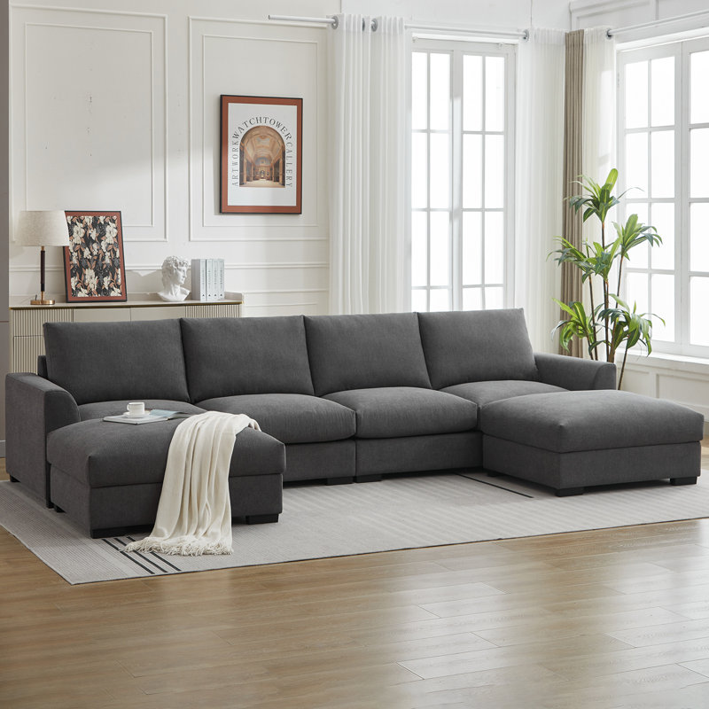 Canapé 6 pièces avec accoudoirs rembourrés 6 pièces, Lin gris