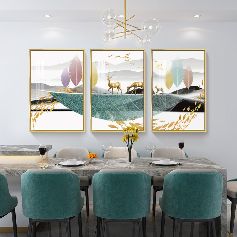 Luxueux aluminium encadré, ensemble de 3 reproductions d'art encadrées sur toile 3, H 36,3 po x l 16,3 po x P 1,65 po, Or