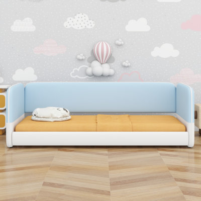 Minimalist Low Floor Bed, Upholstered Headboard & Armrests