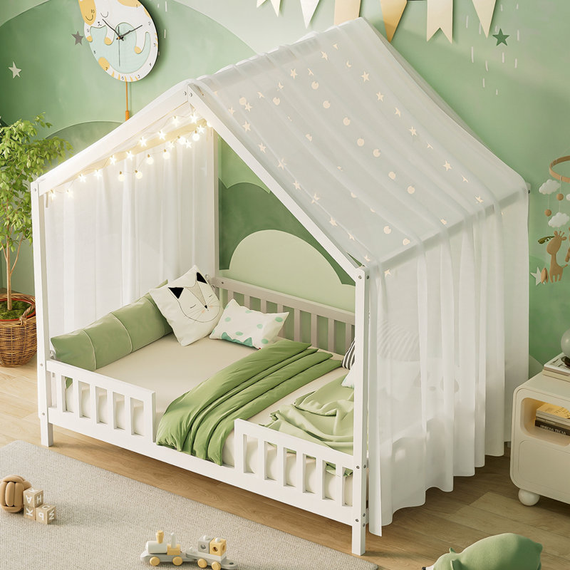 Lit de sol avec auvent Montessori, Complète, Blanc