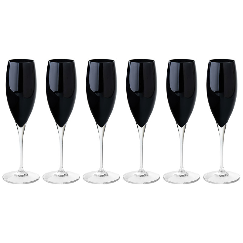 6 pièces 11 oz. Ensemble de flûtes en cristal sans plomb, Noir