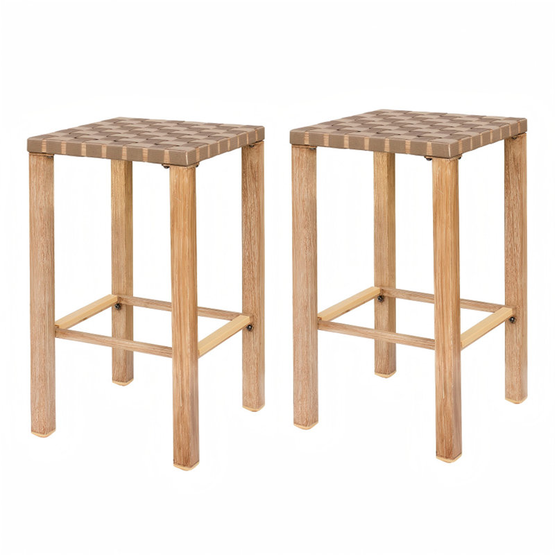 Bar Stools Set of 2, Counter Height Bar Stools with Footrest, Hand-Made Drawstring Tall Bar Chairs for Kitchen, Island, Dining Room, Pub, Cafe
