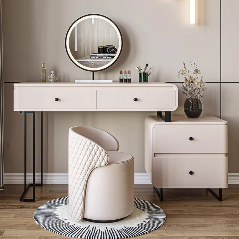 Coiffeuse avec miroir lumineux, 4 tiroirs, 1 chaise