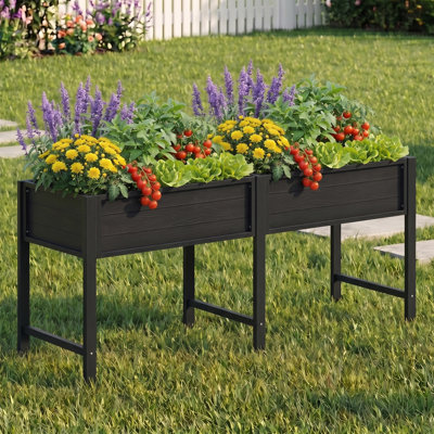 Outdoor HIPS Raised Garden Bed with Legs 72 x 24 x 30in Elevated Planter with Liner Drainage Holes Weather-Resistant Suitable for Gardeners on Patio Deck Backyard - Black Planter Box with 770 lb Capacity