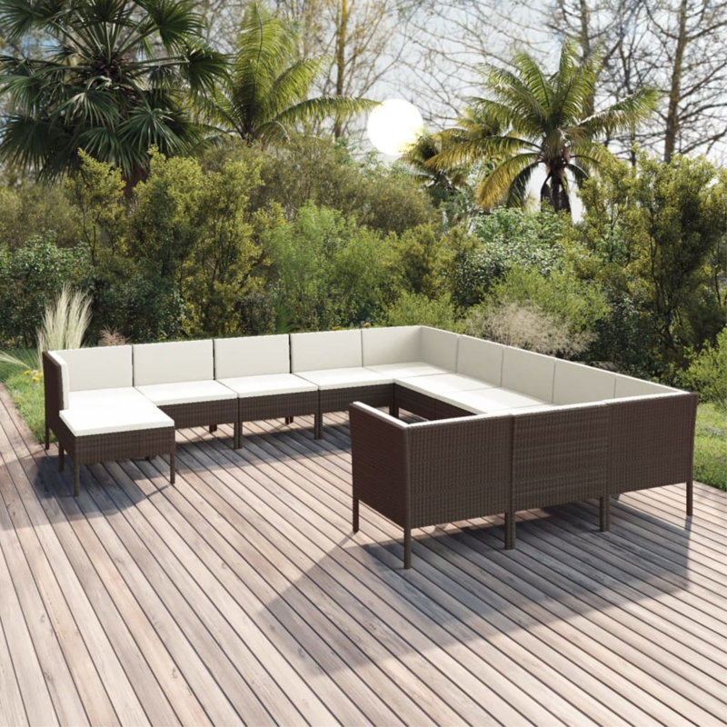 Fairstead 12 Piece Sectional Seating Group with Cushions, Brown Frame/White Cushion
