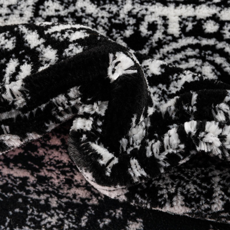 Tapis floral Brandt, Rond 7 pi 1 po, Noir / blanc