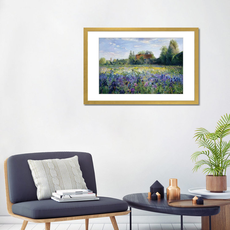 «Evening At The Iris Field» encadré sur papier par Timothy Easton, H 24 po x l 32 po x P 1 po, Encadrement doré