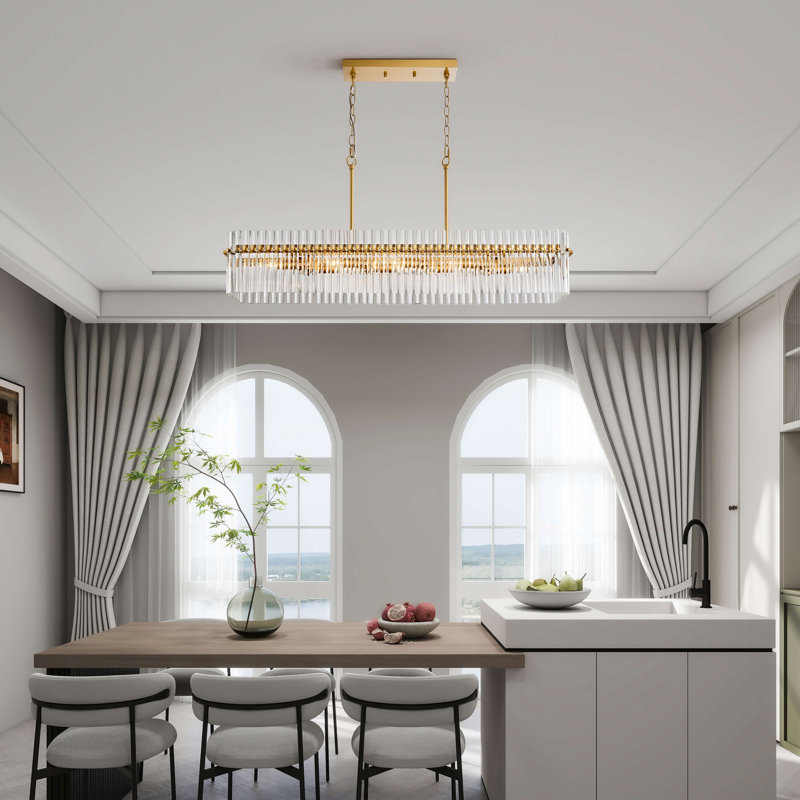 Casandra Chic 8-light Brushed Brass Crystal Glass Bars Rectangle Linear Chandelier