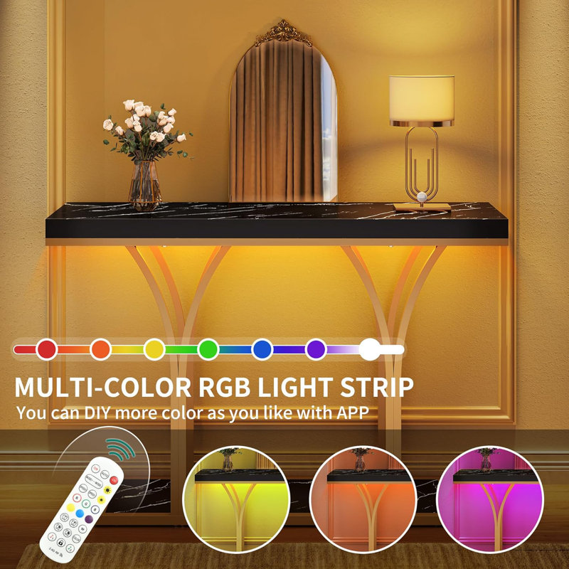 Gold Led Marble Entryway Console Table
