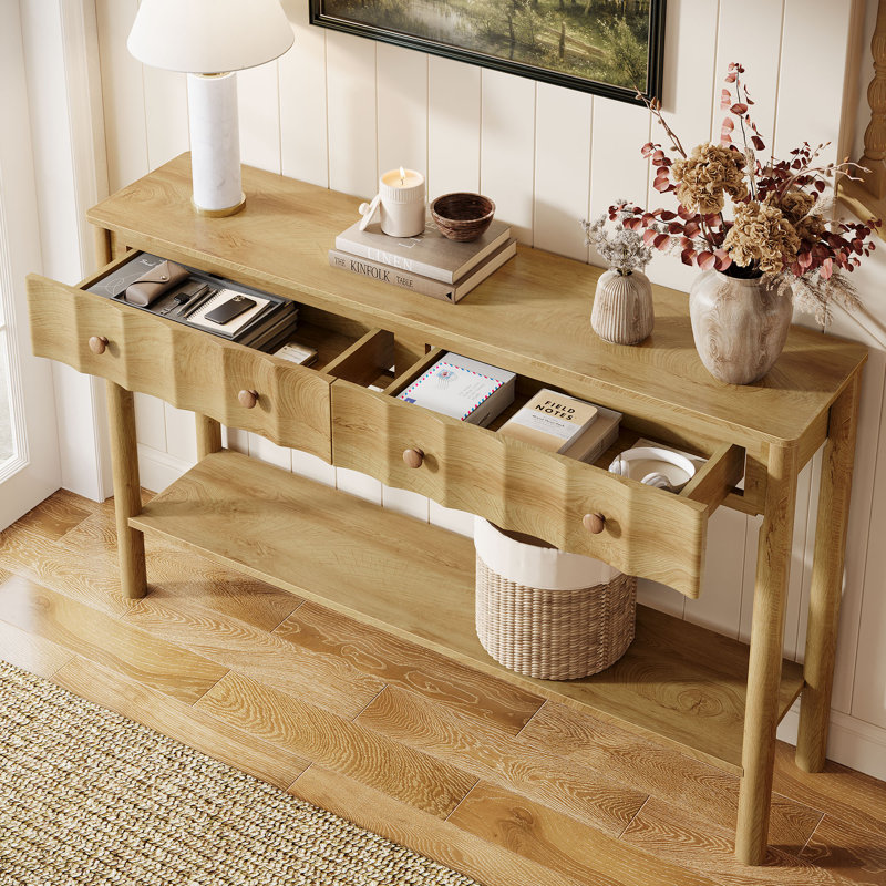 Console de 55 pouces avec 2 tiroirs, canapé cannelé avec tablette ouverte pour le salon, le couloir et le vestibule