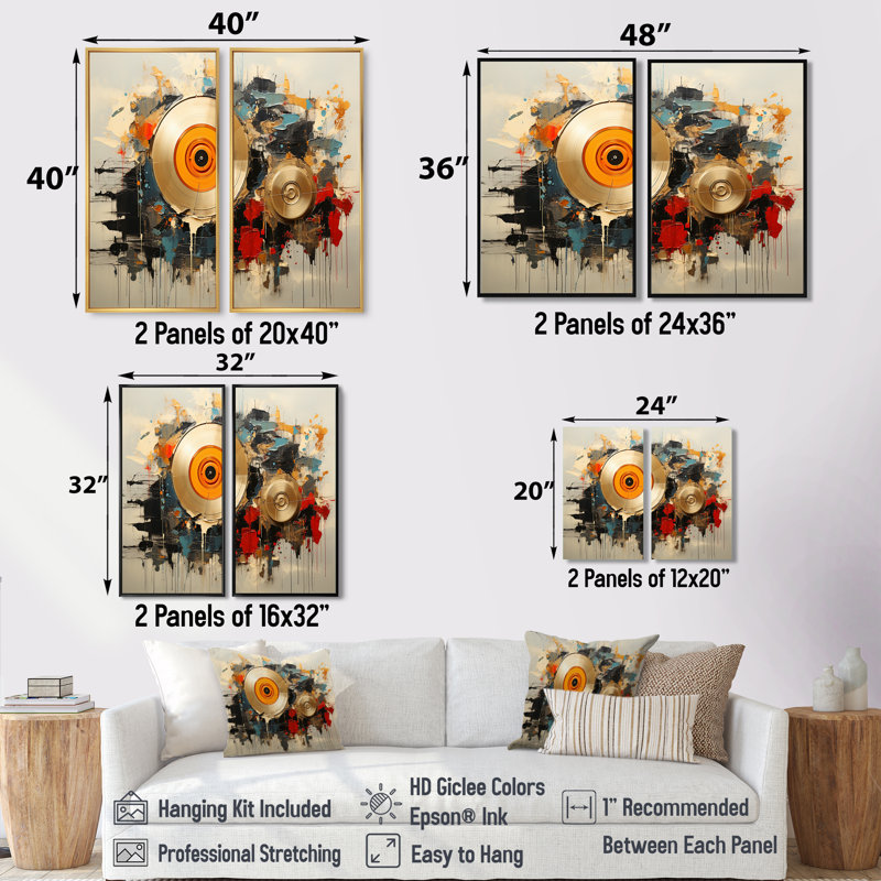 Mélanges de vinyle - 2 grands disques vinyle, art mural, Black, 36" H x 48" W, Impression encadrée flottante