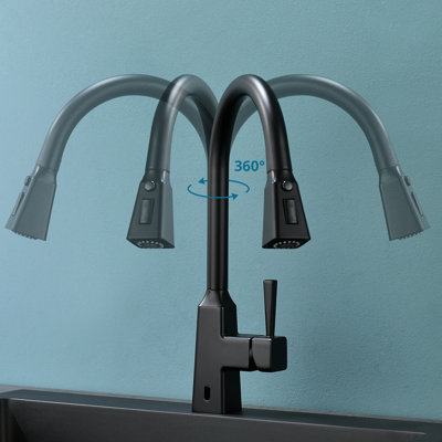 Touchless Kitchen Faucet - Automatic Smart With Pull Down Black Stylish Brass Body Ceramic Filler Motion Sensor Activated For Tasks Hands Spray Contemporary Construction Simple And Hygienic Routines