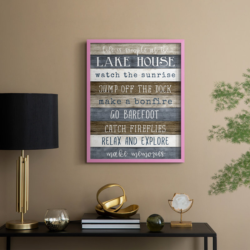 Simple Lake Rules, reproduction encadrée - bois massif, H 15 po x l 12 po, Rose