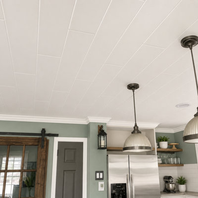Plaques de plafond en polystyrène blanc pour recouvrir un plafond texturé. Plafond à rainure et languette, paquet de 24 (43 pi²).
