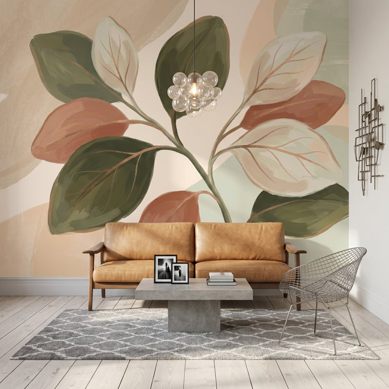 Papier peint à motif de feuilles botaniques abstraites modernes, 140 po x 108 po, Non tissé