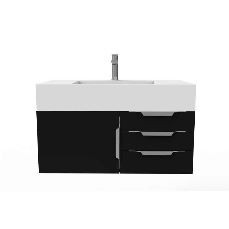 Nile 36" Wall-Mounted Single Bathroom Vanity Set, White, White, Brushed Nickel