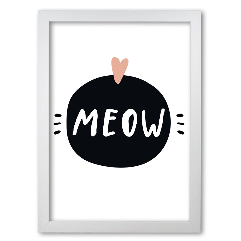 Meow - Painting, 30 cm H x 21 cm W x 5 cm D, White Grain Frame