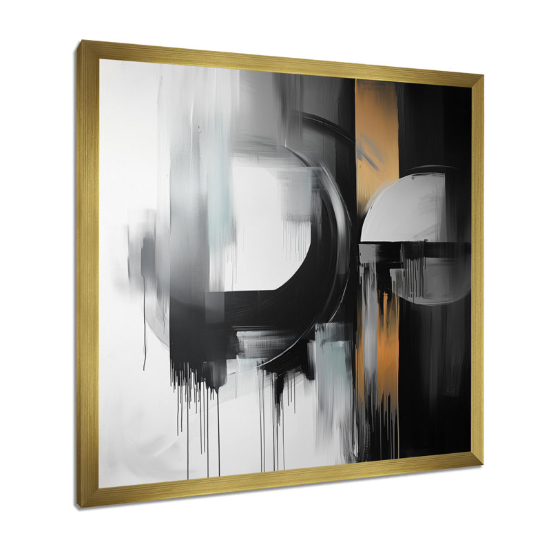 «Omeed Abstract Golden Drift Of The Dark Side I», art mural transitionnel moderne abstrait pour le salon, H 36 po x l 36 po
