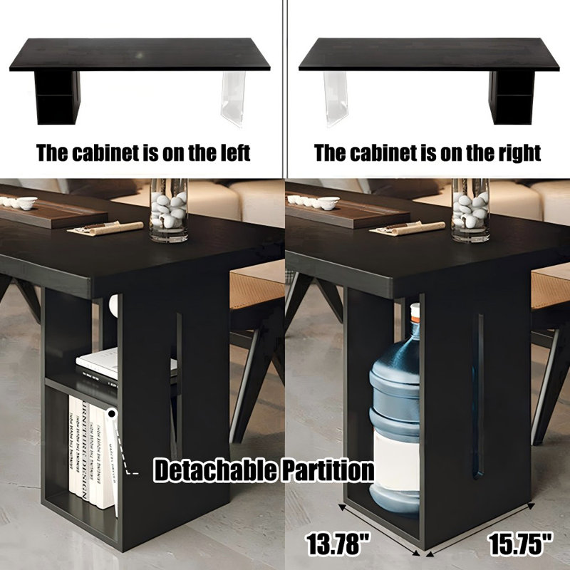 Black Rectangular Solid Wood desks, 29.53" H x 86.61" W x 23.62" D, Left Hand Return 