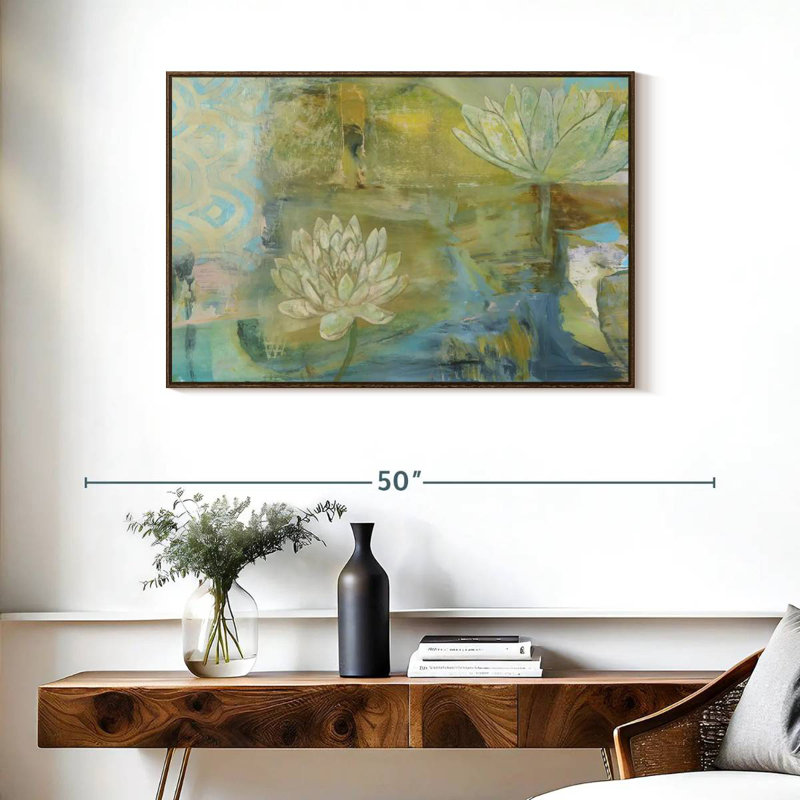 Lotus Dream, 37 po x 25 po, Cadre flottant en noyer