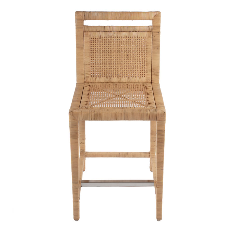 Caiman 24 in. Seat Height Rattan Woven Counter Stool with Back