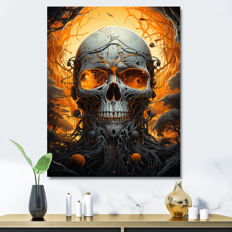 Tête de mort souriante pleine lune d'Halloween - impression, H 20 po x l 12 po x P 1 po, Toile tendue