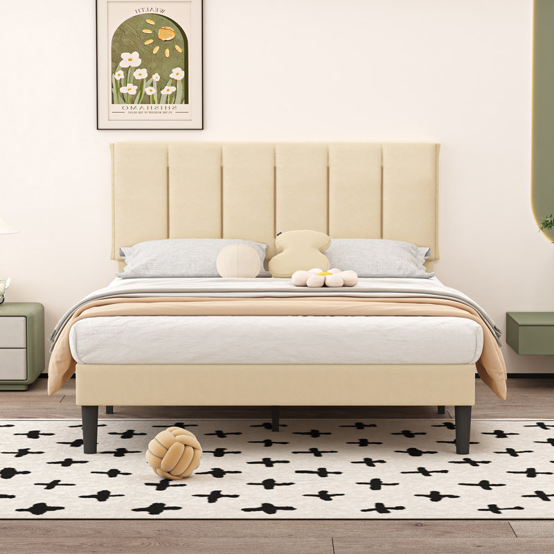 Structure de lit tapissier Auxter, Grand lit, Beige