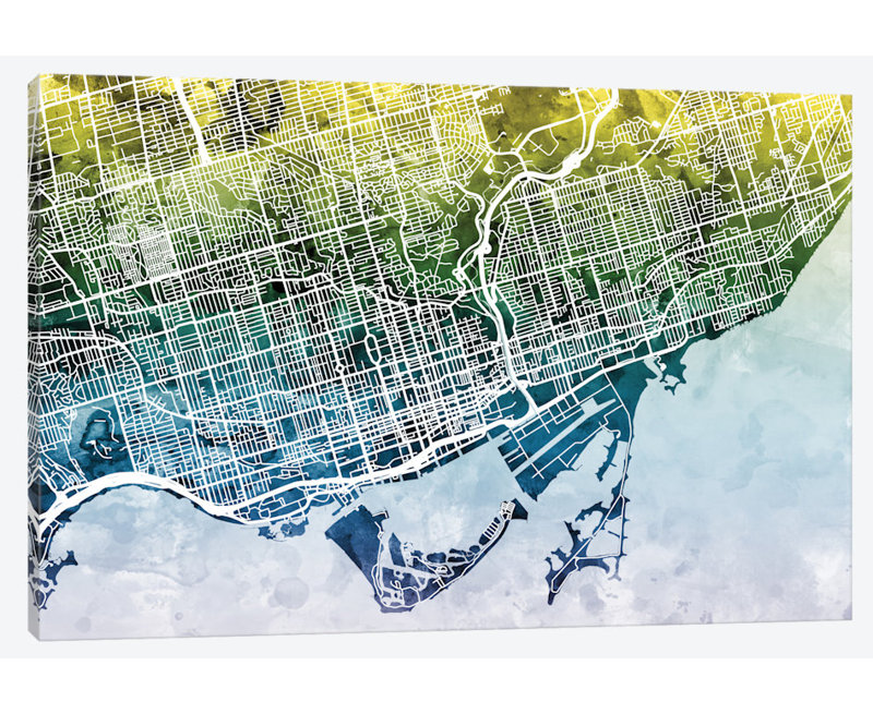 " Colour Gradient Urban Street Map Series: Toronto, Canada " by Michael Tompsett, 40" H x 60" W x 1.5" D, Wrapped Canvas