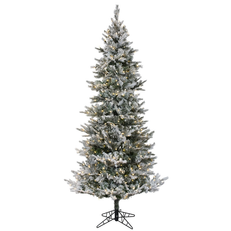 Kiana Flocked Pine Artificial Christmas Tree with LED Lights with Stand, 9' H