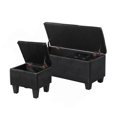 Large Storage Ottoman Bench Set, 3 In 1 Combination Ottoman, Tufted Ottoman Linen Bench