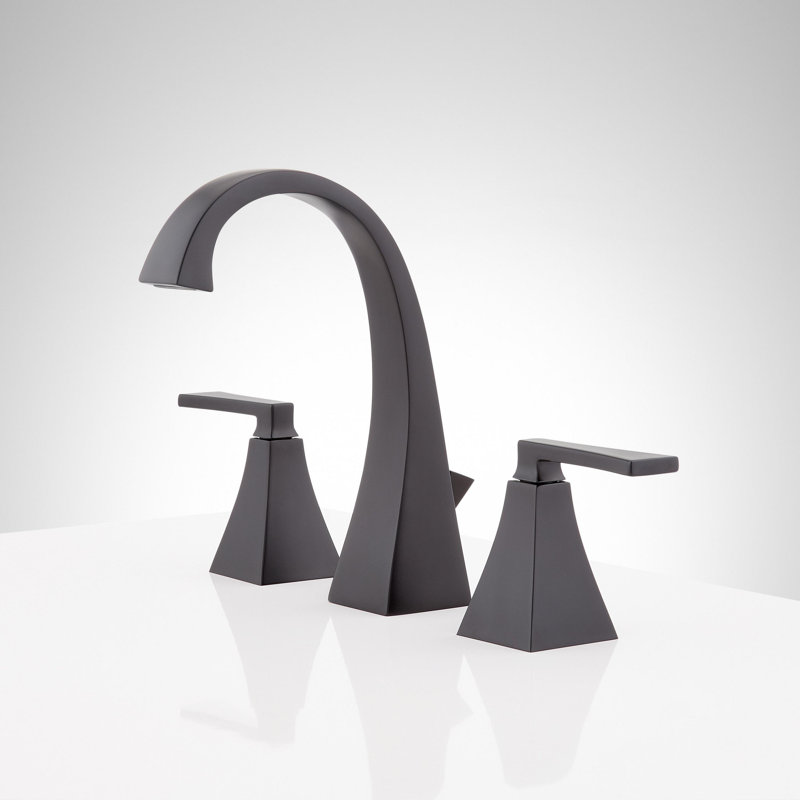 Vilamonte 1.2 GPM Widespread Bathroom Faucet with Metal Lever Handles and Pop-Up Drain Assembly, Matte Black