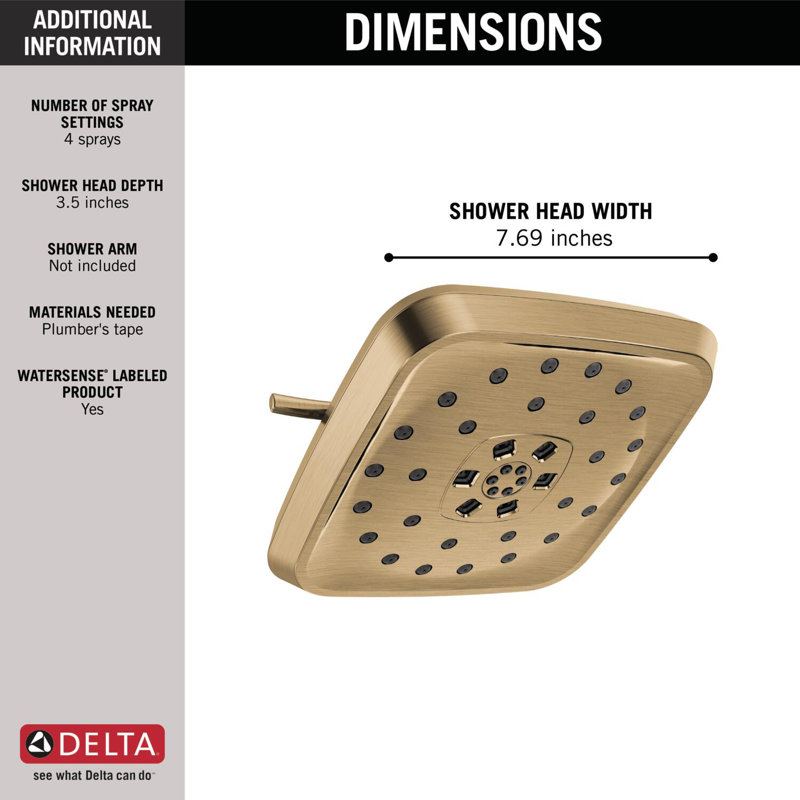 Rain Adjustable Shower Head with H2Okinetic Technology, Lumicoat Champagne Bronze