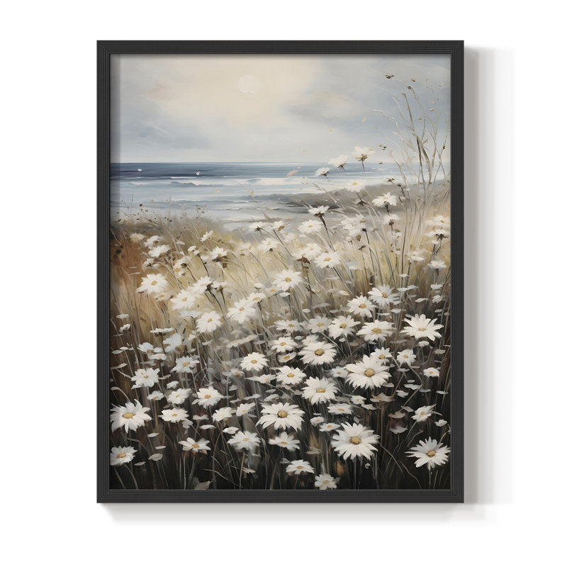 Imprimé floral rétro encadré CECI - bois massif, H 30 po x l 24 po, Noir, noir, noir, noir