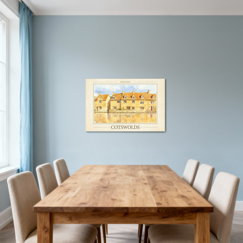 Paysages pittoresques et urbains Cotswolds, Angleterre, maisons en pierre, reflet de rivière, H 24 po x l 36 po