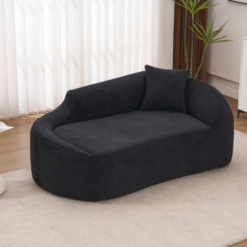 Chaises longues en chenille avec tissu doux et durable, faciles à déplacer et pour les petits espaces, Noir