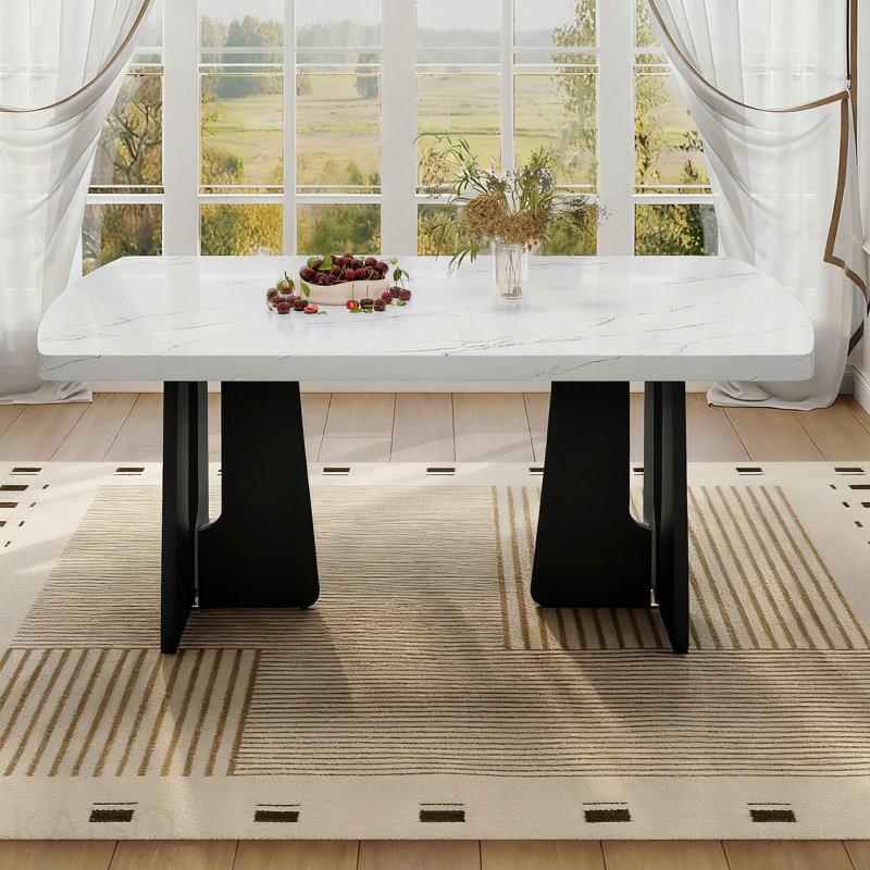 Pieds géométriques robustes de 63 po pour table de salle à manger, Blanc