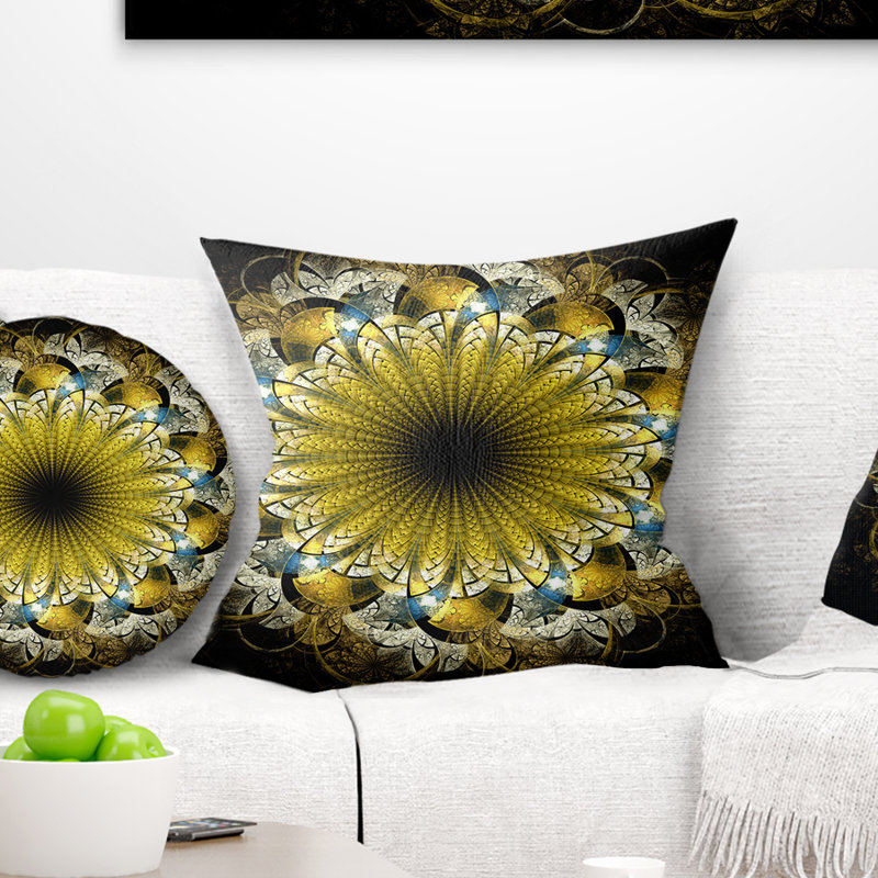  Coussin abstrait fleur fractale, 16 po x 1 po, Coussin décoratif