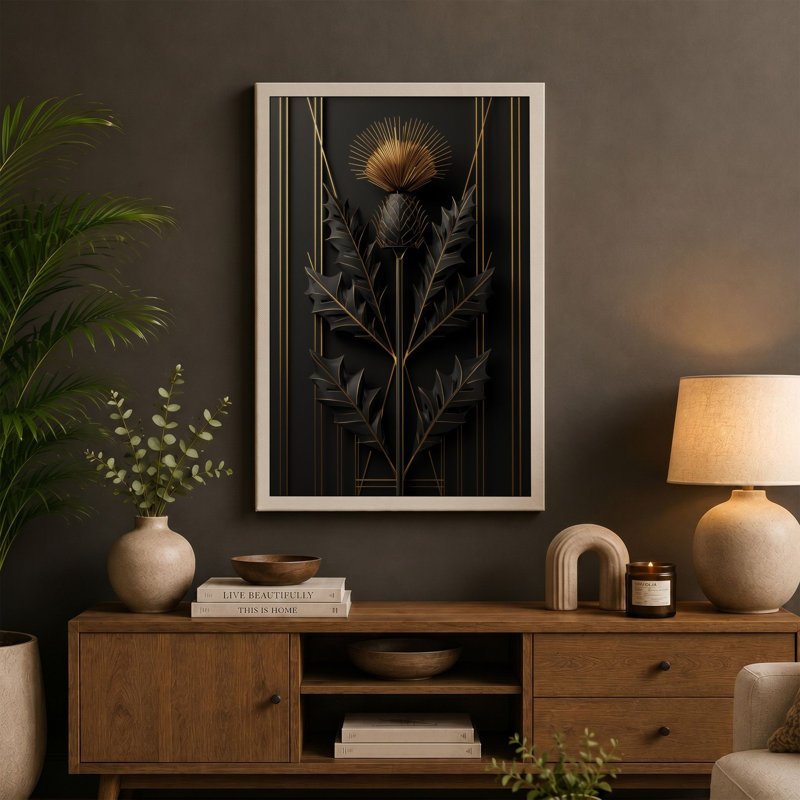 Gilded Thistle Botanical - Wrapped Canvas, 36x24 - 91.4 x 61.0 cm, White Border